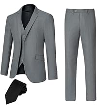 JIKHONEY Men's Suit Slim Fit 3 Pieces Suit Set, Business Casual